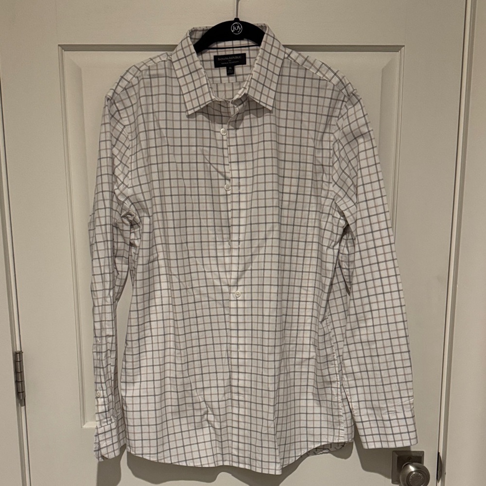 Banana Republic White and Gray Checkered Shirt